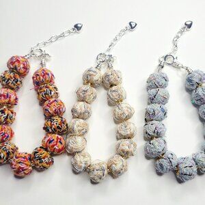 NWT Pandora Style Korean Yarn Charm Bracelets Blue Grey or Black Red Beige Tweed